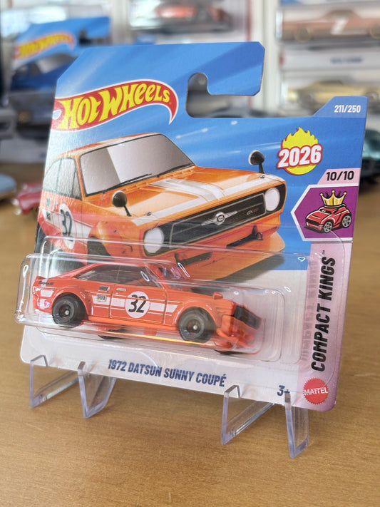 Hot Wheels 1972 Datsun Sunny Coupe | 2026 Compact Kings 10/10 Mainline Short Card