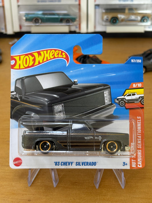 Hot Wheels Mainline / '83 Chevy Silverado / 2025 HW Hot Trucks 9/10 BLACK Short Card
