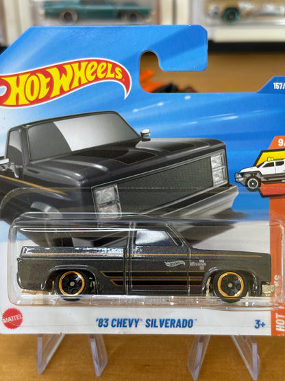 Hot Wheels Mainline / '83 Chevy Silverado / 2025 HW Hot Trucks 9/10 BLACK Short Card