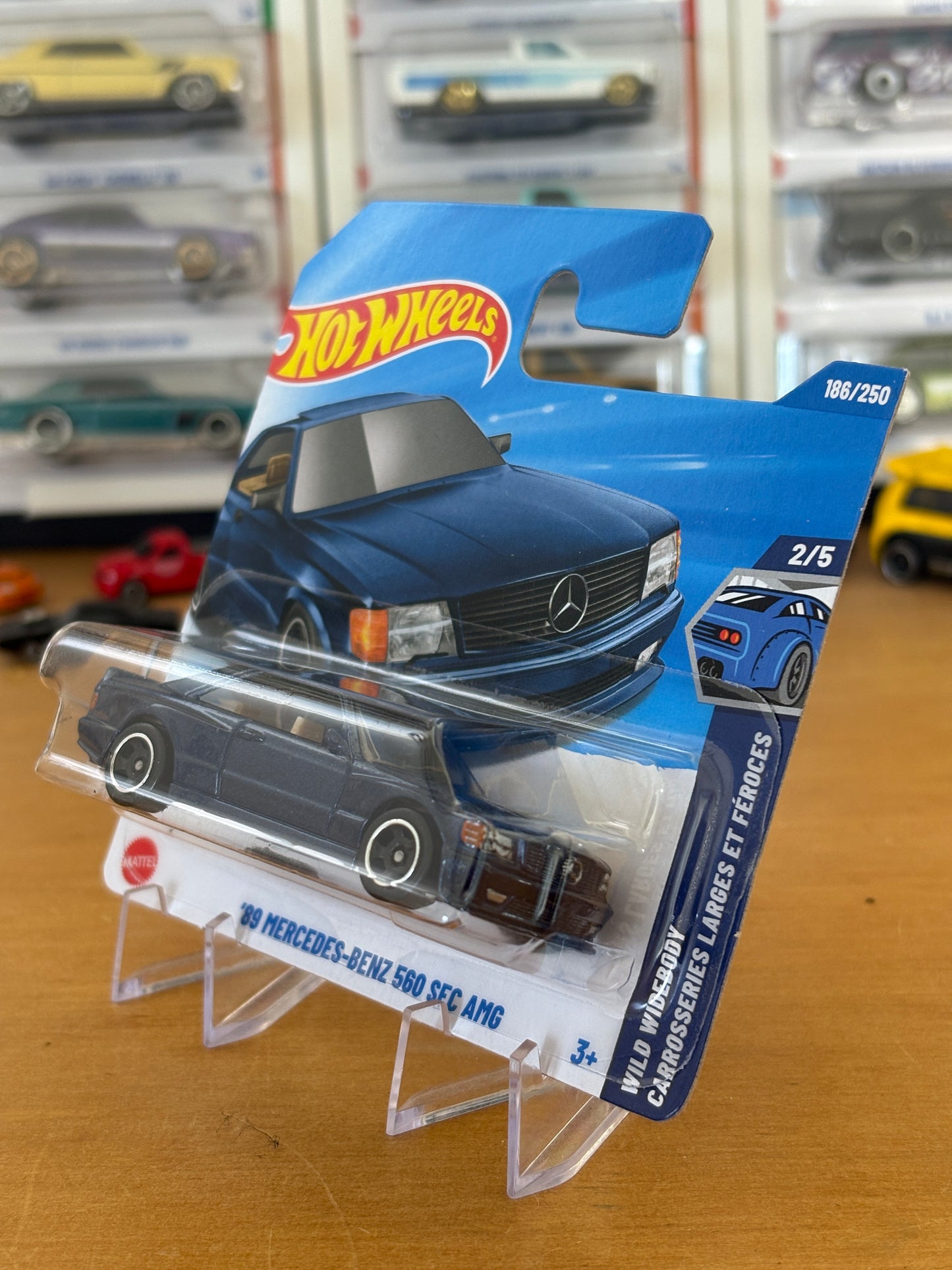 Hot Wheels Mainline / '89 Mercedes-Benz 560 SEC AMG / 2025 Wild Widebody 2/5 Short Card BLUE