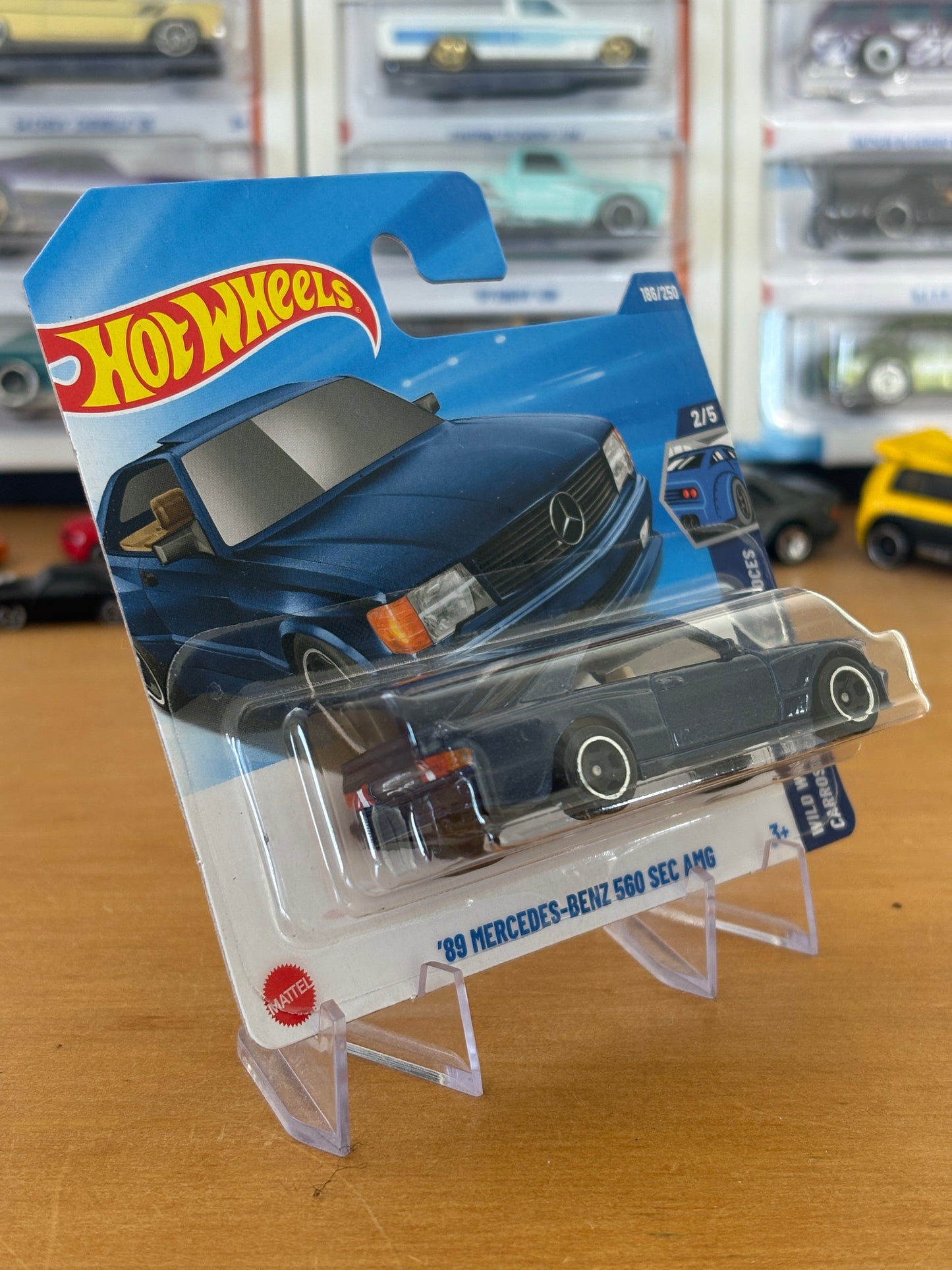 Hot Wheels Mainline / '89 Mercedes-Benz 560 SEC AMG / 2025 Wild Widebody 2/5 Short Card BLUE