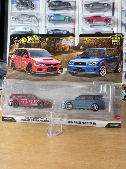 Hot Wheels Premium 2005 Mitsubishi Lancer Wagon & 2005 Subaru Forester STI | 2026 Car Culture Two Pack