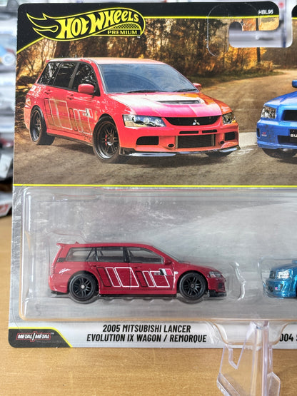 Hot Wheels Premium 2005 Mitsubishi Lancer Wagon & 2005 Subaru Forester STI | 2026 Car Culture Two Pack