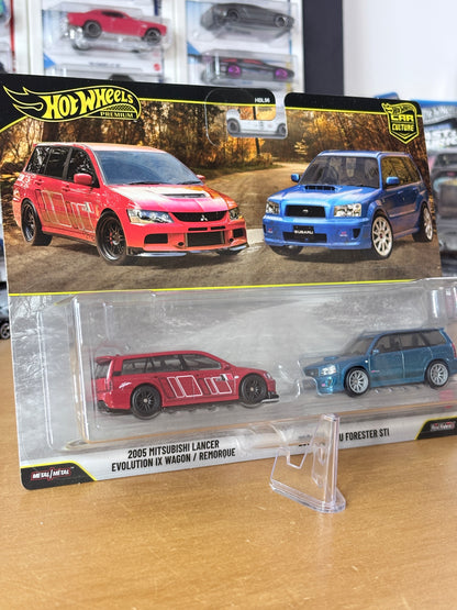 Hot Wheels Premium 2005 Mitsubishi Lancer Wagon & 2005 Subaru Forester STI | 2026 Car Culture Two Pack